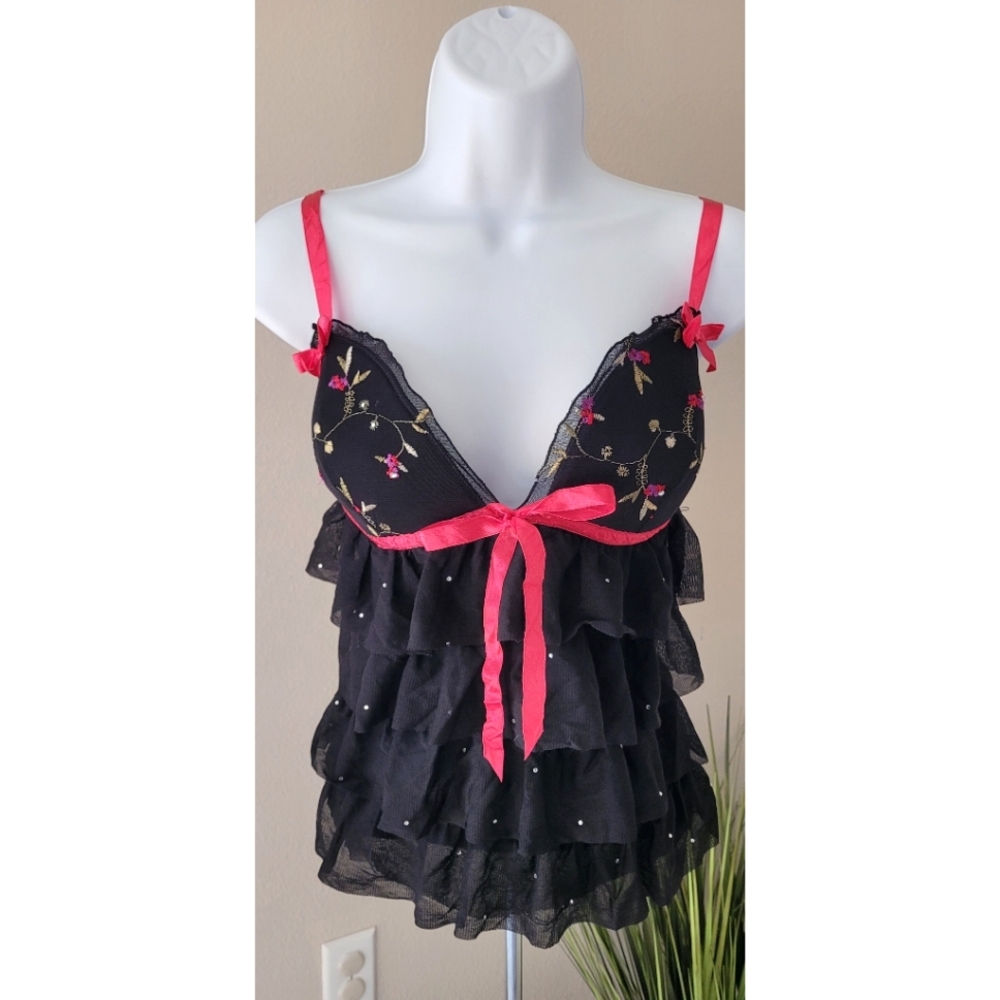 🩷 NWT Victoria's Secret Bling & Floral Ruffle Top